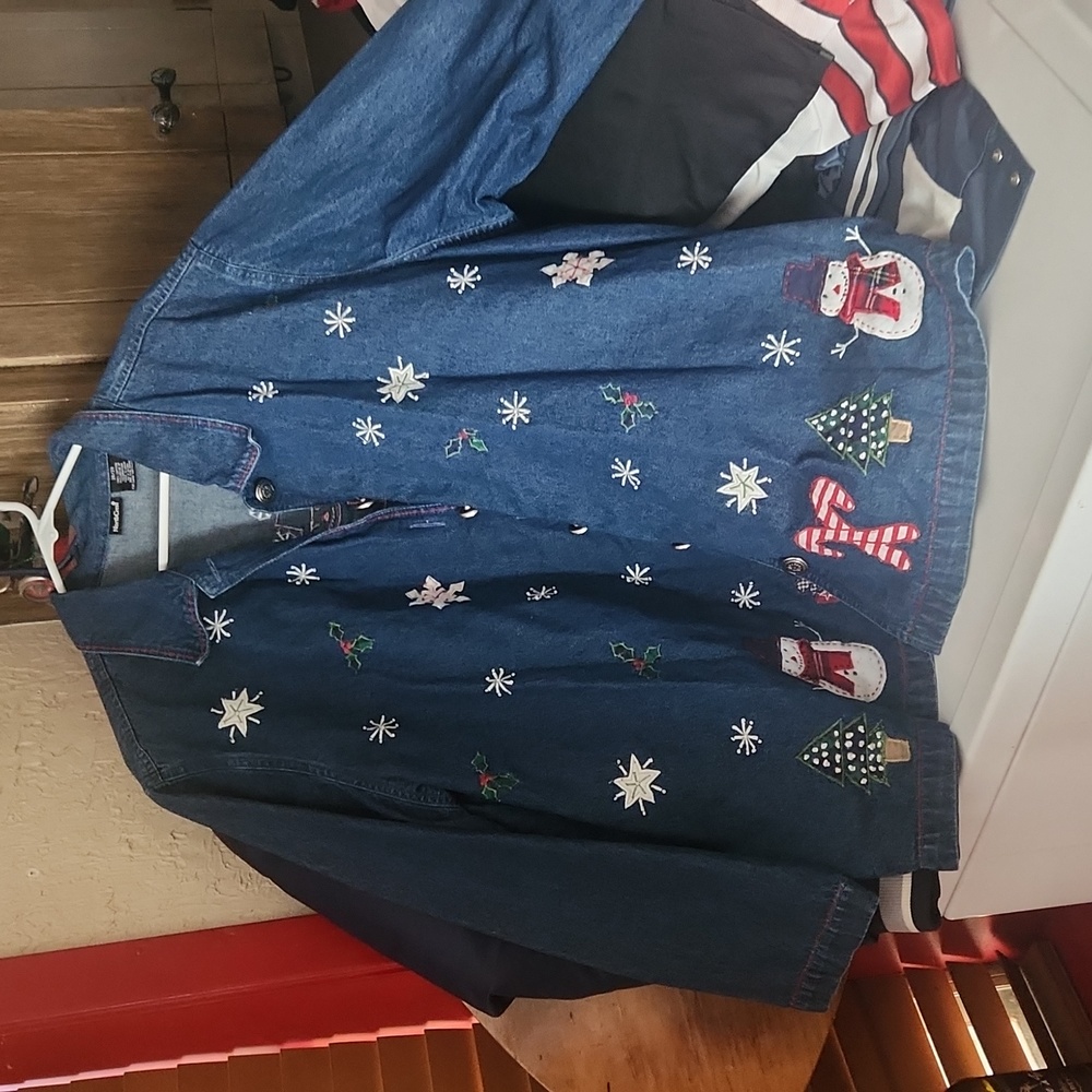 NorthCrest Button Down Christmas Blue Jean 26/28